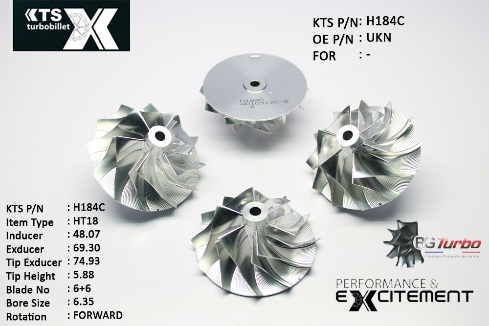 Turbo ROUE FORGÉE MFS PERFORMANCE - 6+6 PALES - INDUCER : 48,07 - EXDUCER : 69,3 - TYPE : HT18ANGLE : 55° - ROTATION : Forward - SUPER BACK : 0,85 - BORE SIZE : 6,36
